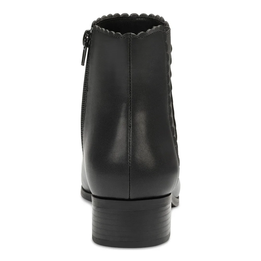 Charter Club Daxi Women's Black Scalloped Round Toe Block Heel Slip On Booties - Picture 2 of 8
